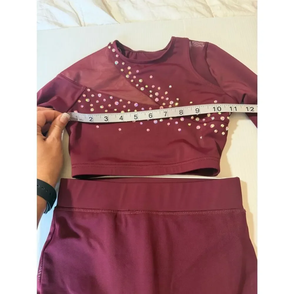 Weissman custom solo dance costume 2 piece burgundy red MT11386 IC- child 7/8
